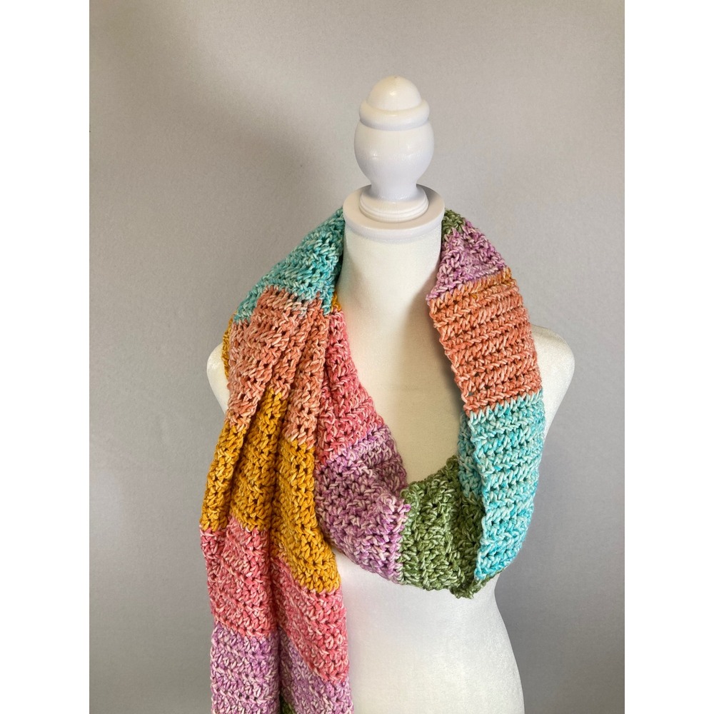 Boho Crochet Women Multicolor Rainbow Striped Fringe Chunky Scarf - Picture 4 of 6